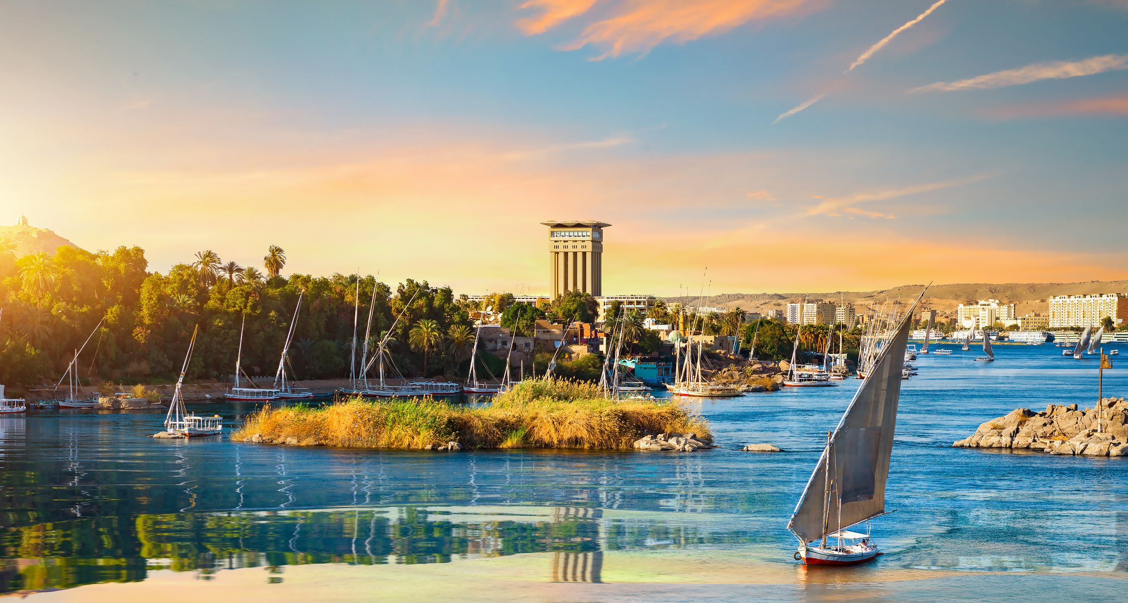 Sailboats on the Nile River in Aswan